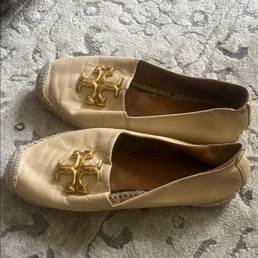 Tory Burch Tan Espadrilles with Gold Logo